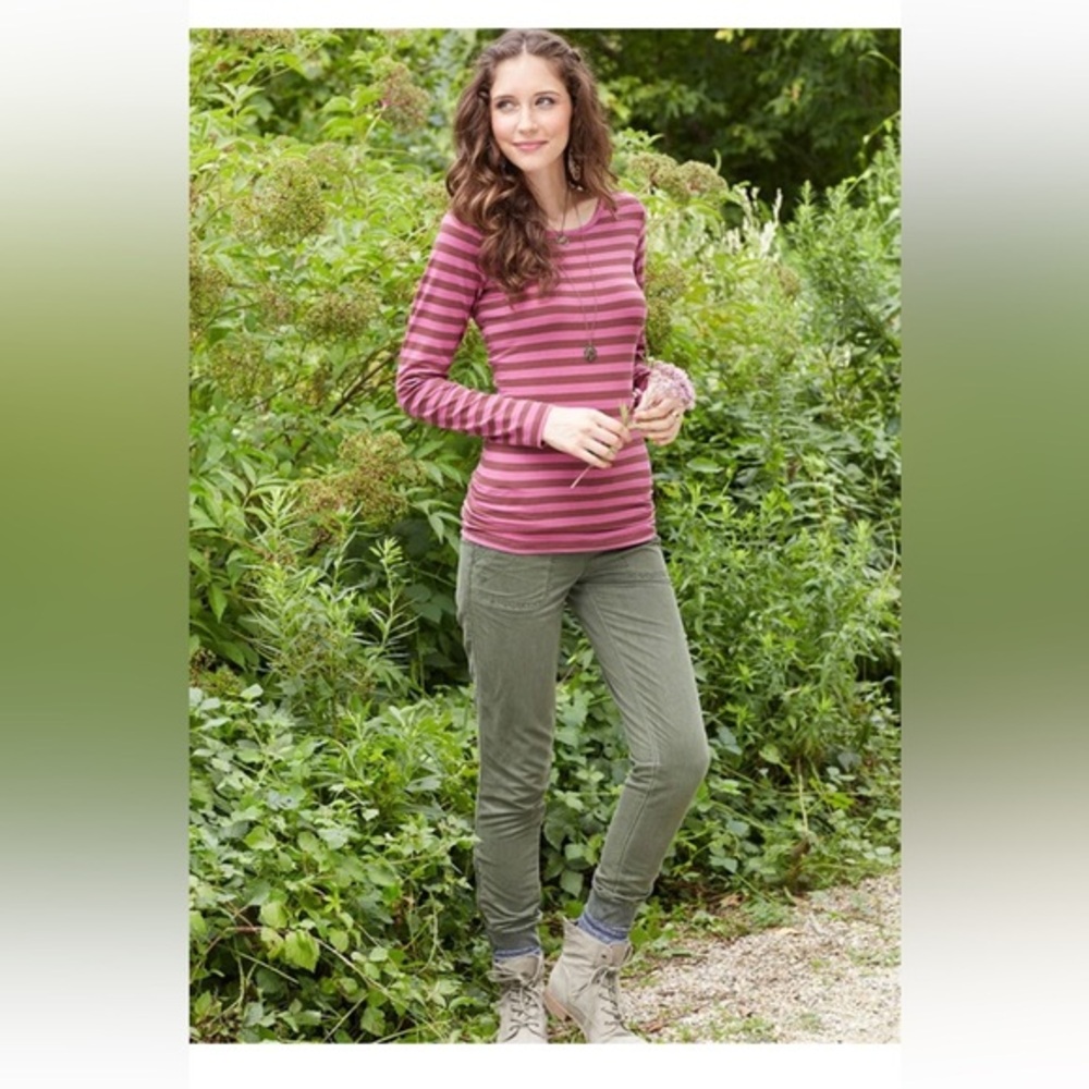 Matilda Jane NWOT Secret Fields Callie Tee Berry Striped,  Long Sleeve Top Sz Lg